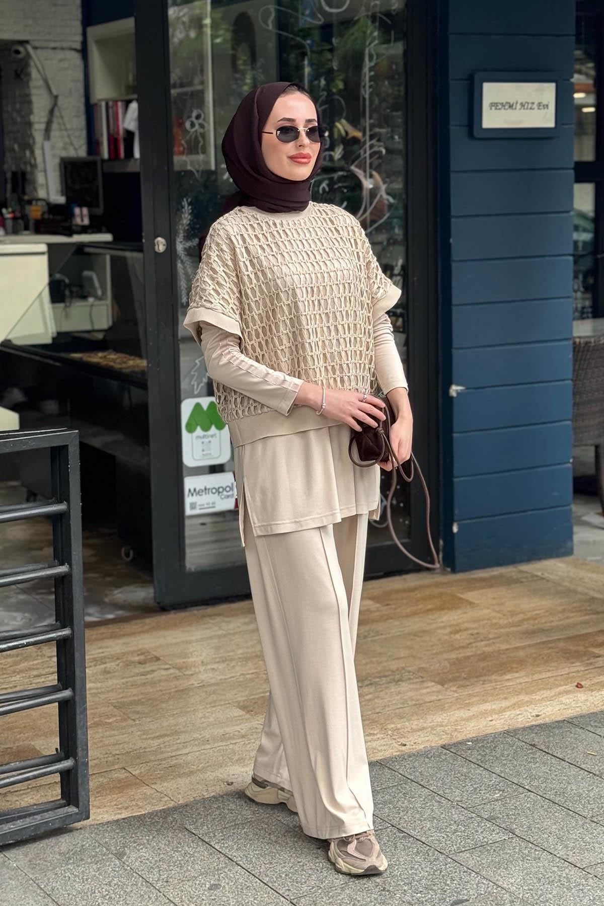 Moodbasic Pamuklu 3lü Pantolonlu Takım MA24.63 Buğday