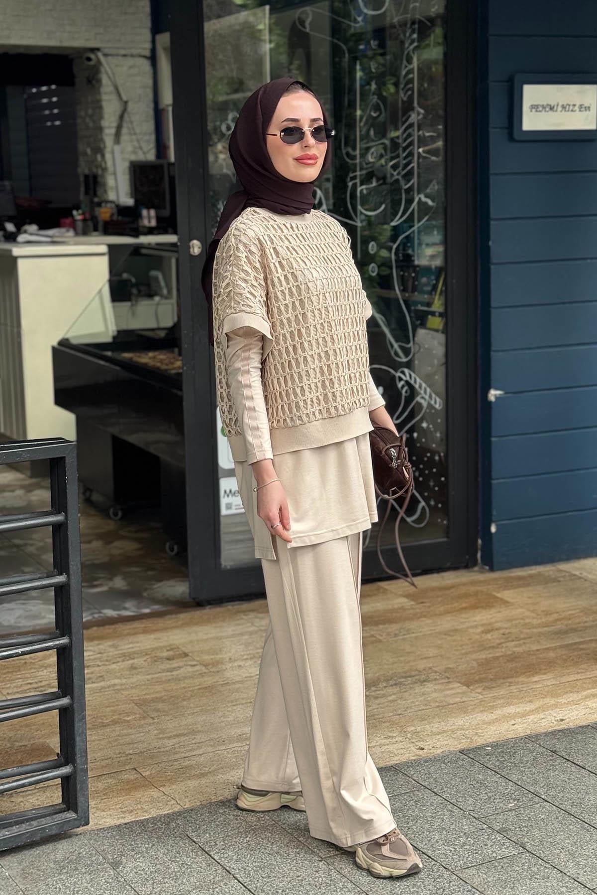 Moodbasic Pamuklu 3lü Pantolonlu Takım MA24.63 Buğday