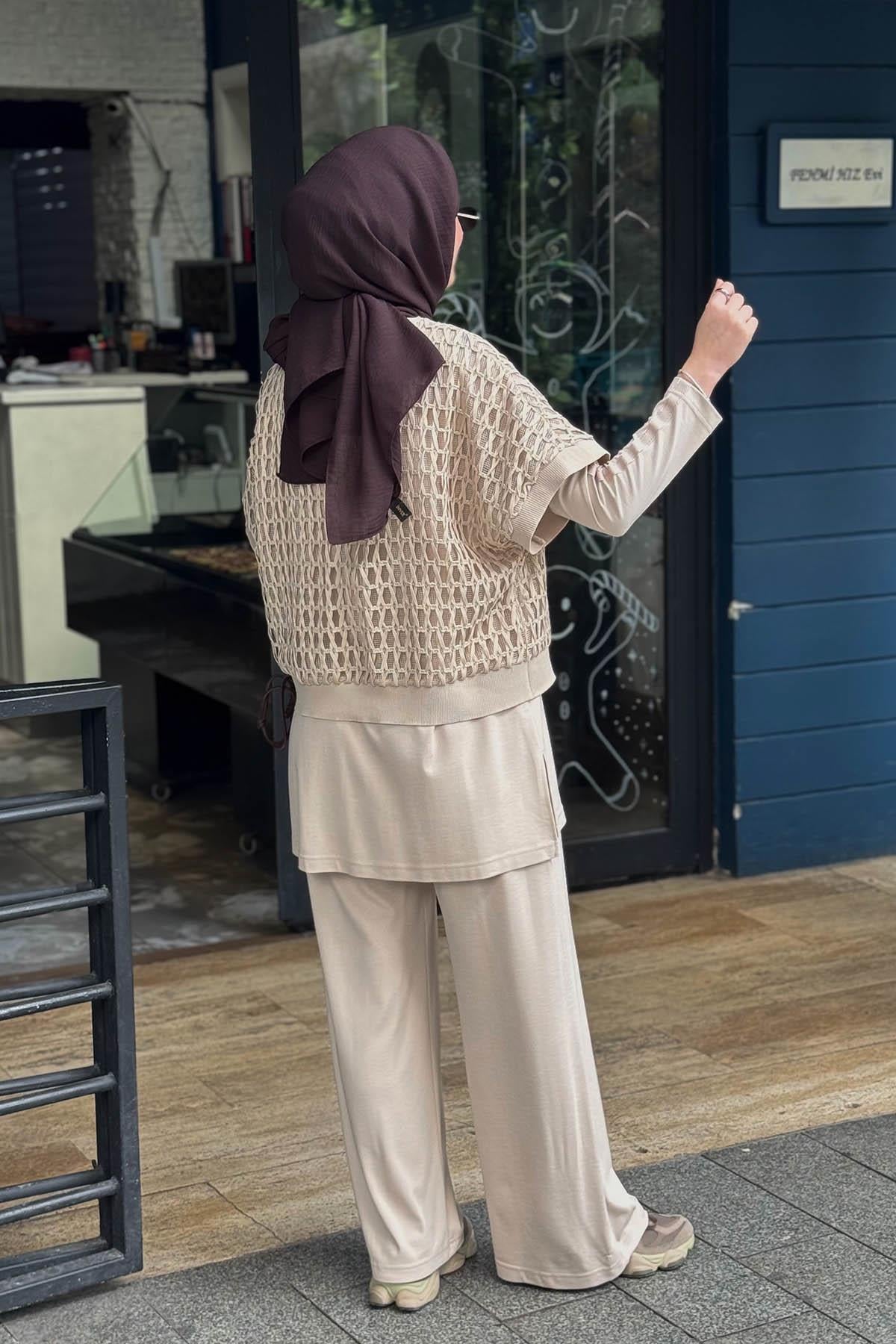 Moodbasic Pamuklu 3lü Pantolonlu Takım MA24.63 Buğday