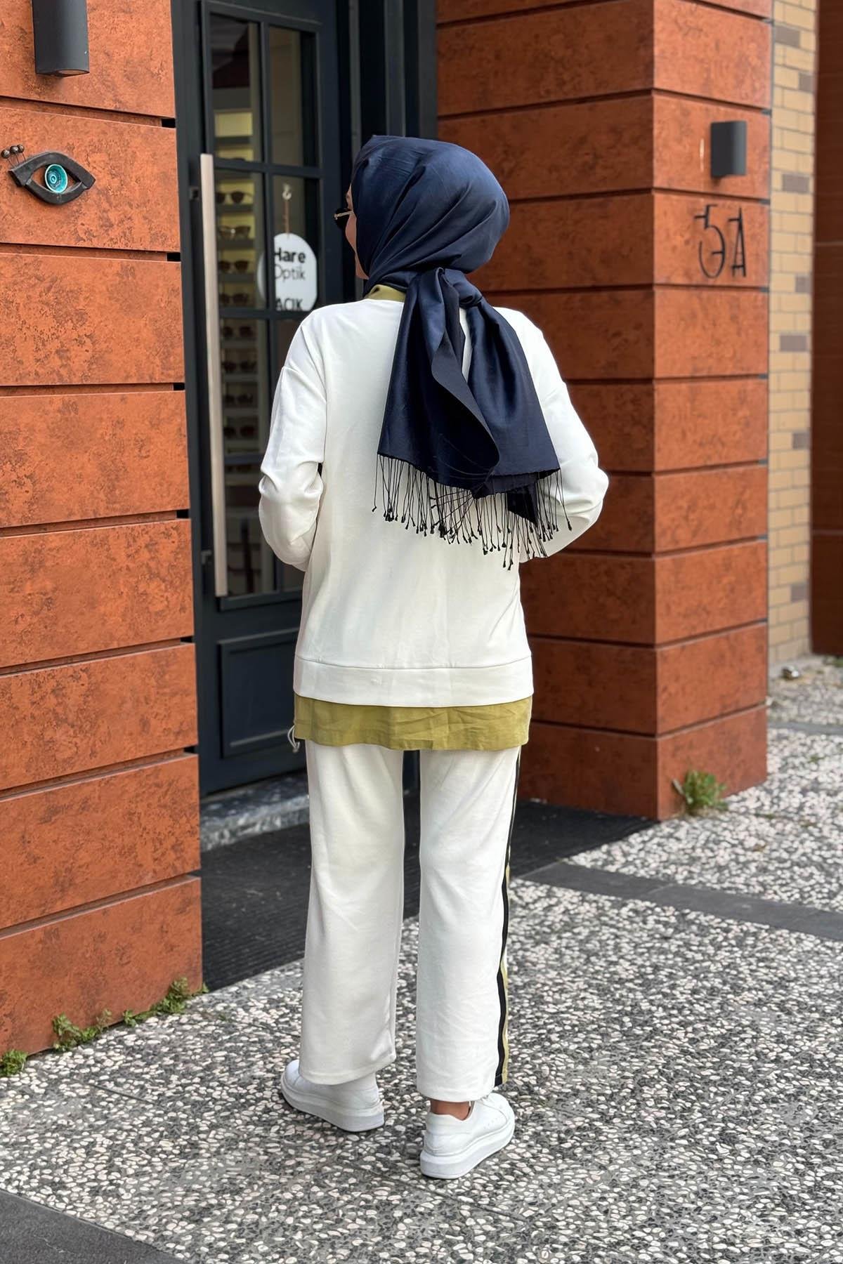 Moodbasic Pantolonlu Takım MA24.670 Ekru - Yeşil