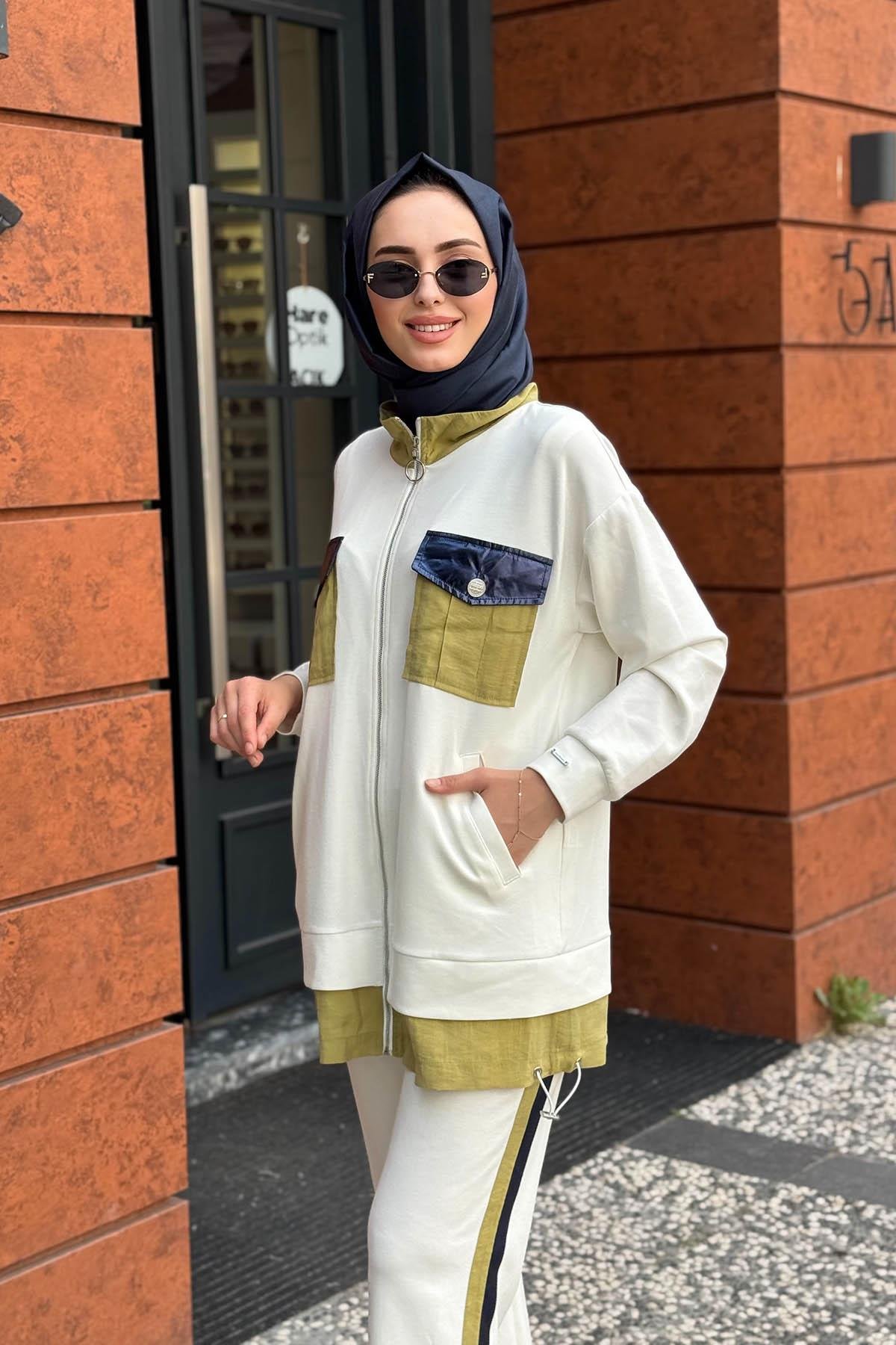Moodbasic Pantolonlu Takım MA24.670 Ekru - Yeşil