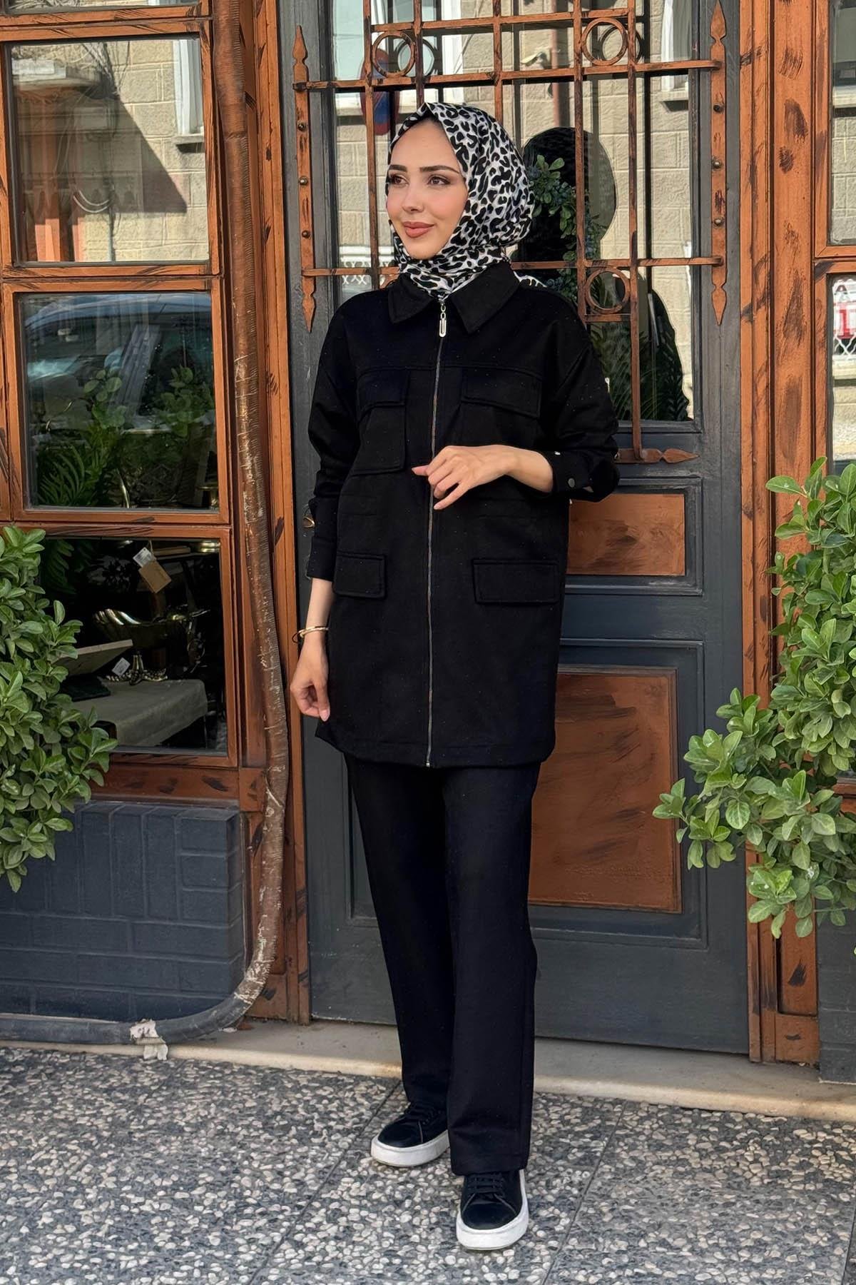 Moodbasic Süet Pantolonlu Takım MA24.34 Siyah