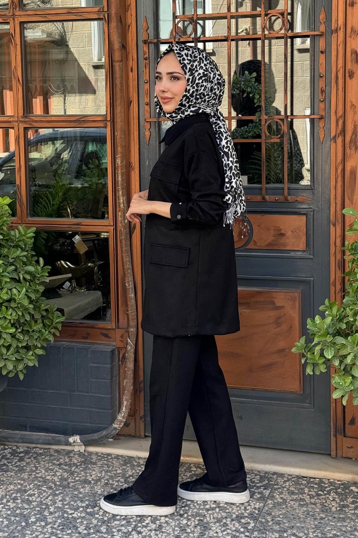 Moodbasic Süet Pantolonlu Takım MA24.34 Siyah