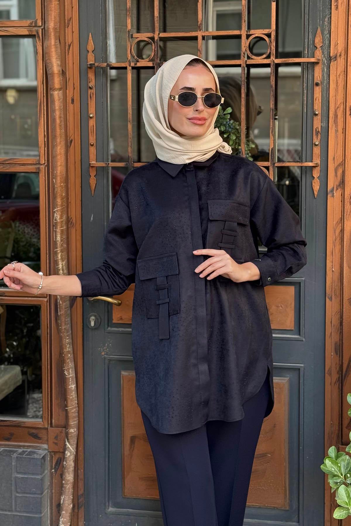 Moodbasic Taşlı Süet Gömlek MB11.295 Lacivert