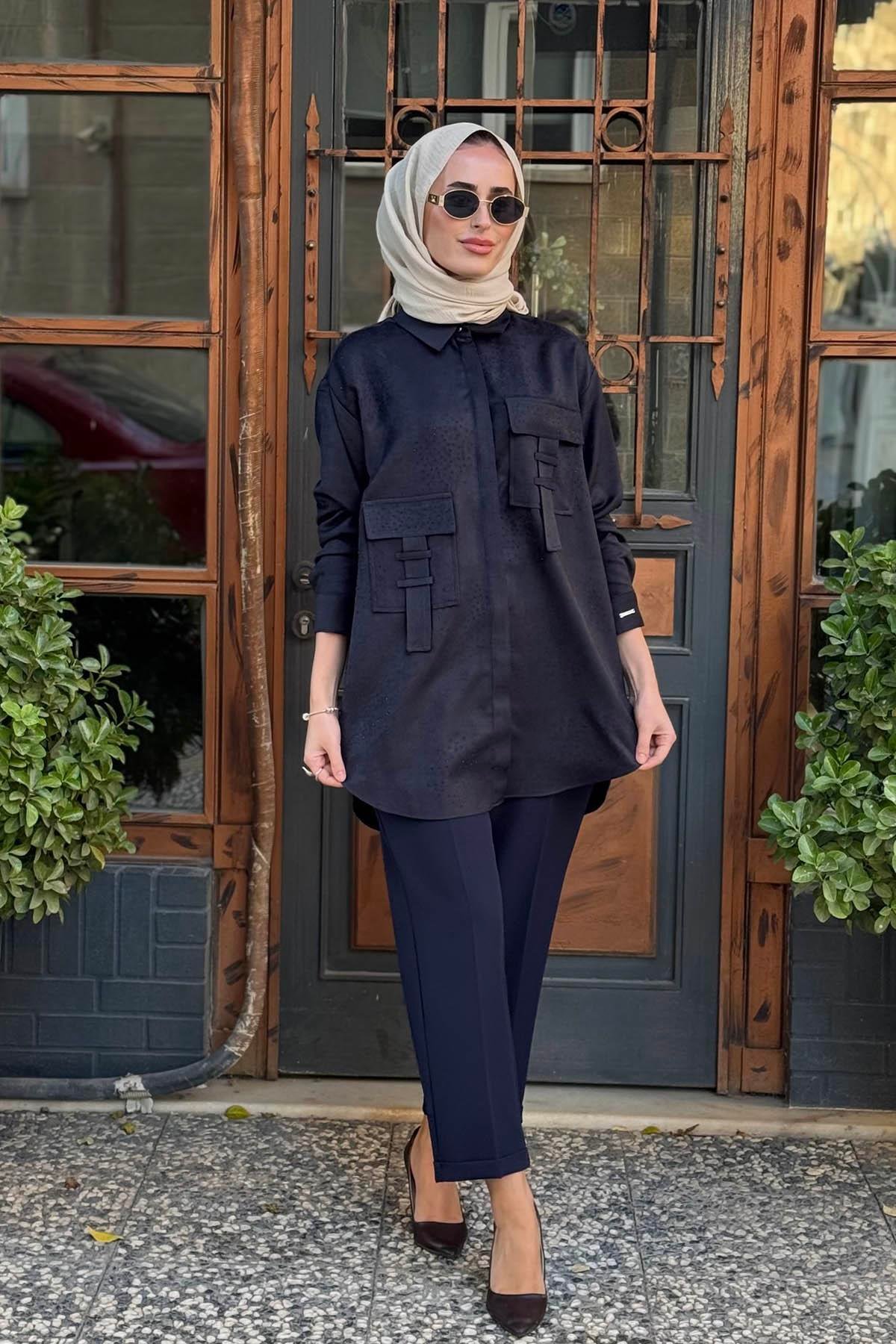 Moodbasic Taşlı Süet Gömlek MB11.295 Lacivert