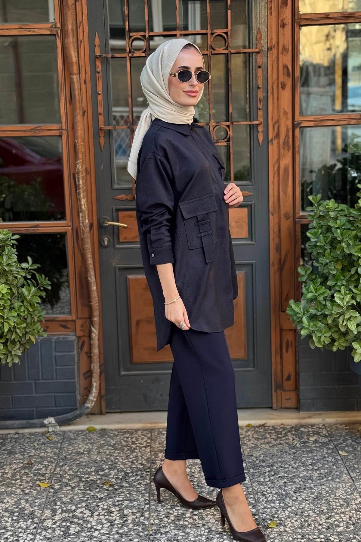 Moodbasic Taşlı Süet Gömlek MB11.295 Lacivert