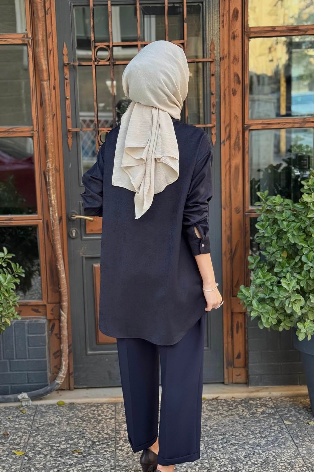 Moodbasic Taşlı Süet Gömlek MB11.295 Lacivert