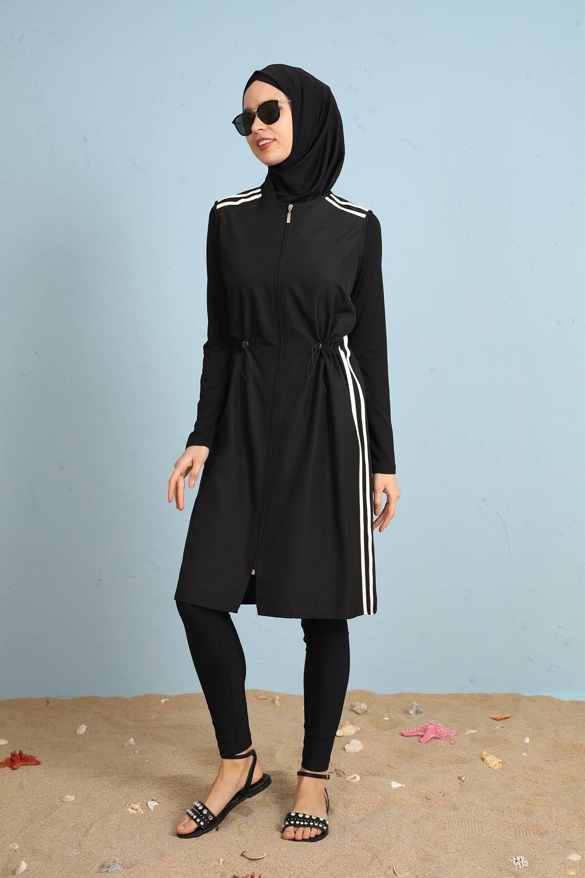 Moodbasic Tesettür Mayosu 12.0086 Siyah - Beyaz
