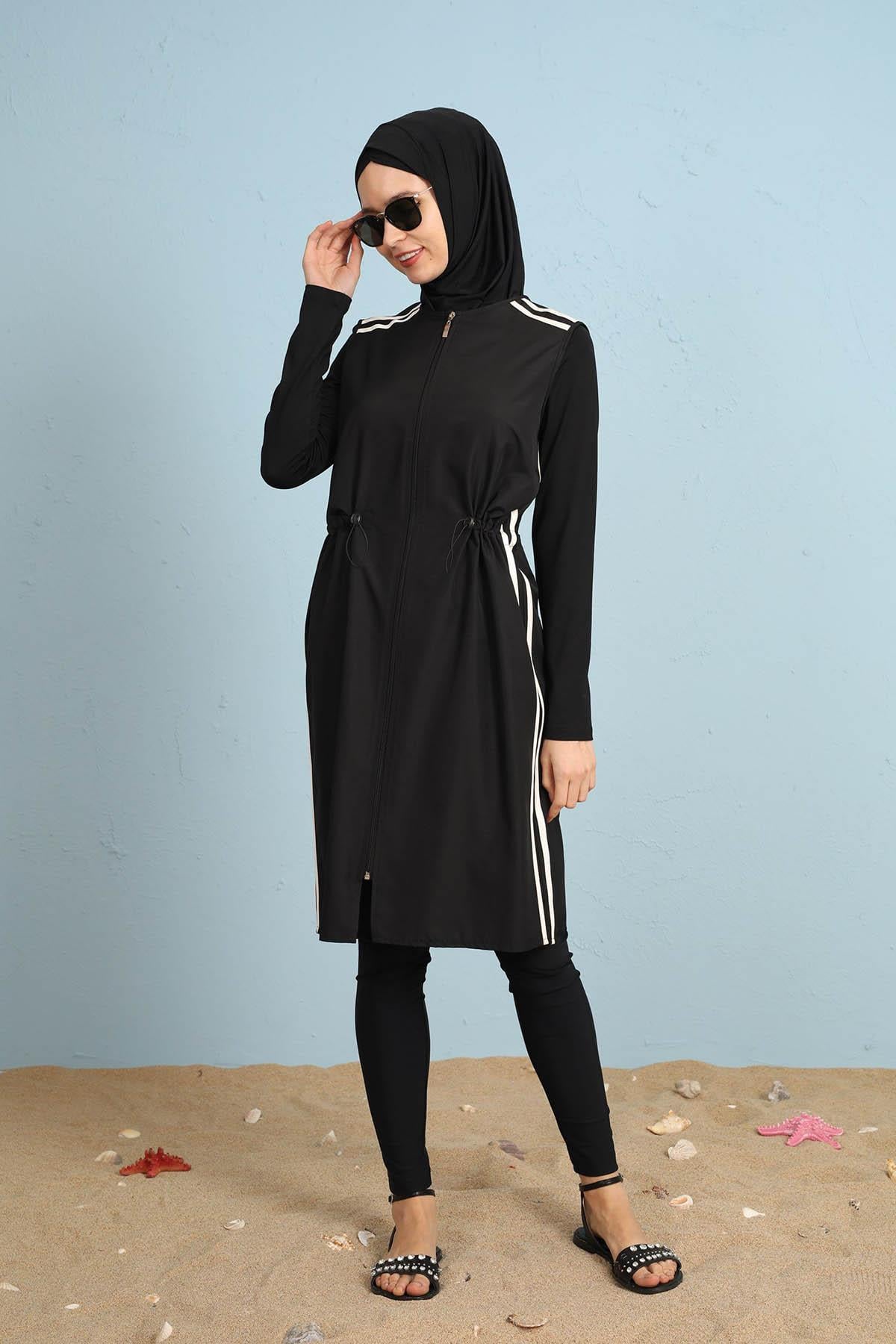 Moodbasic Tesettür Mayosu 12.0086 Siyah - Beyaz