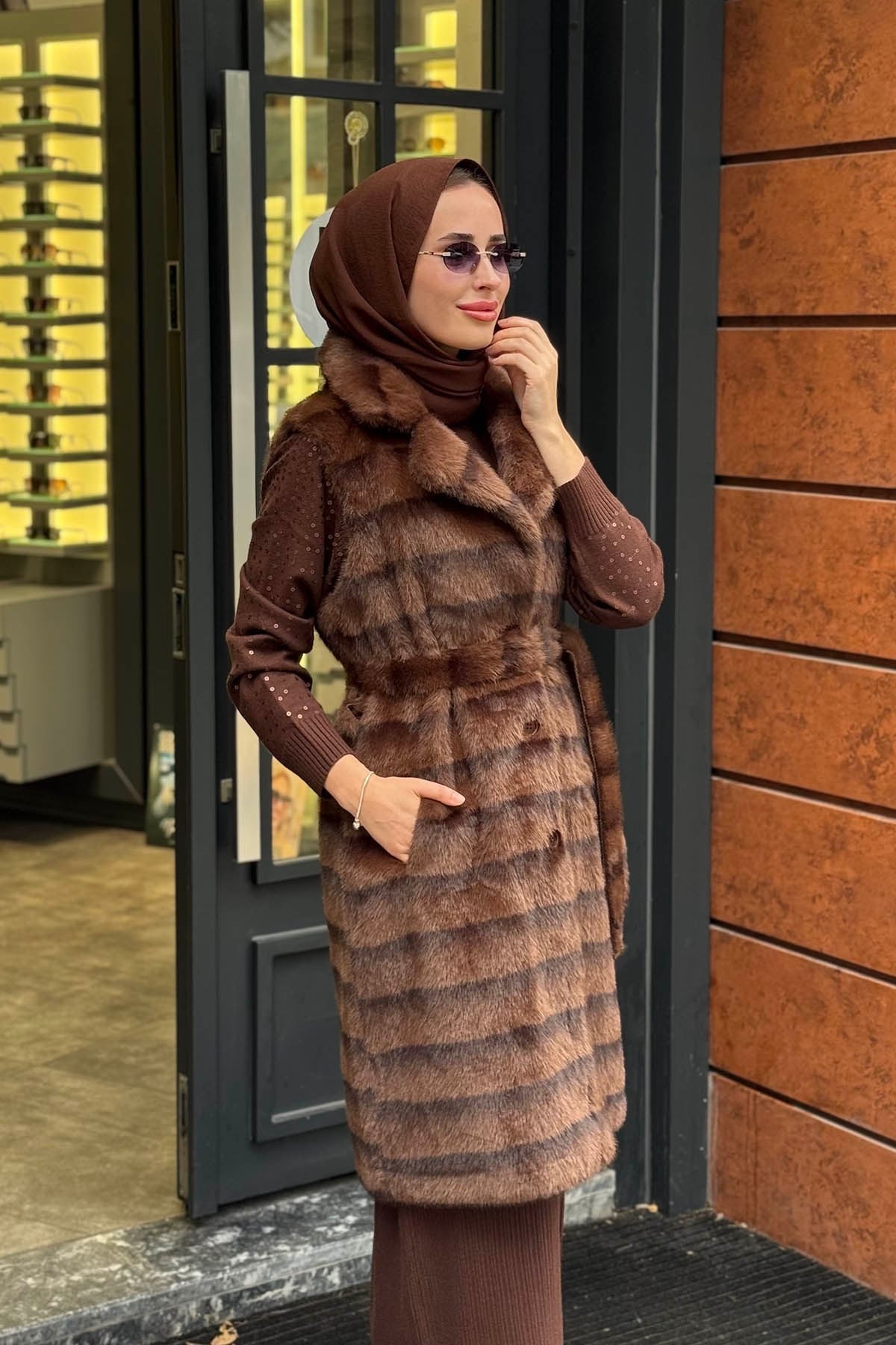 MOOR Alpine Kürk Yelek 26W1001 Kahve