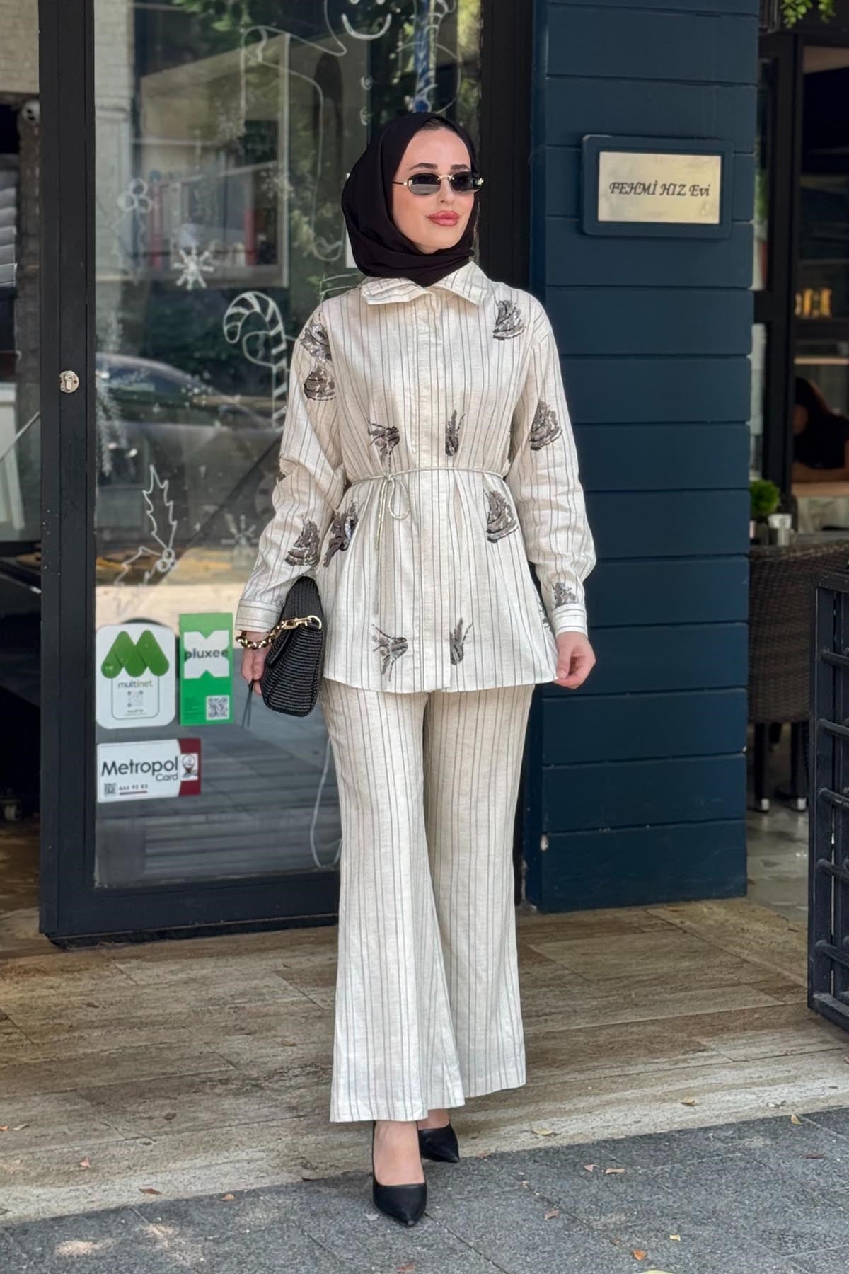 MOOR Pantolonlu Takım 26S4046 Ekru