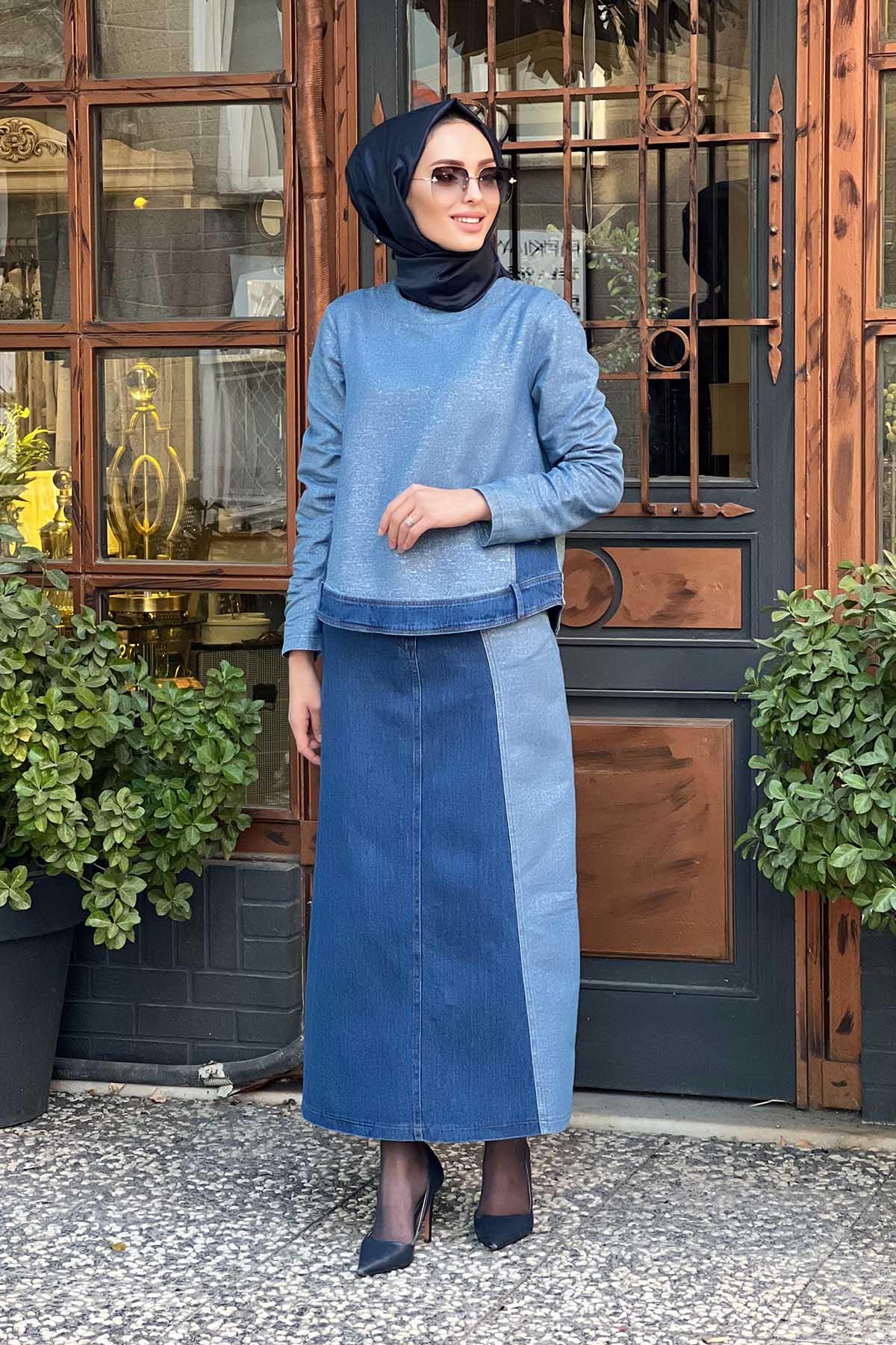 NAKİ & MASCARA Arka Yaka Fermuarlı Bluz 45MK21322 DENİM