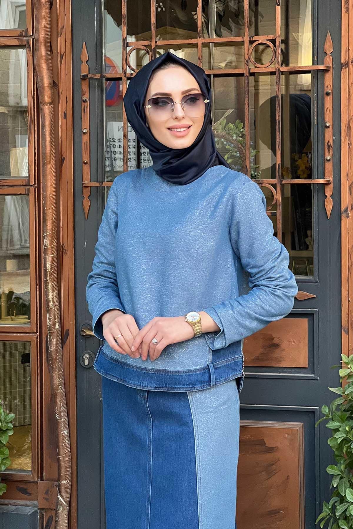 NAKİ & MASCARA Arka Yaka Fermuarlı Bluz 45MK21322 DENİM