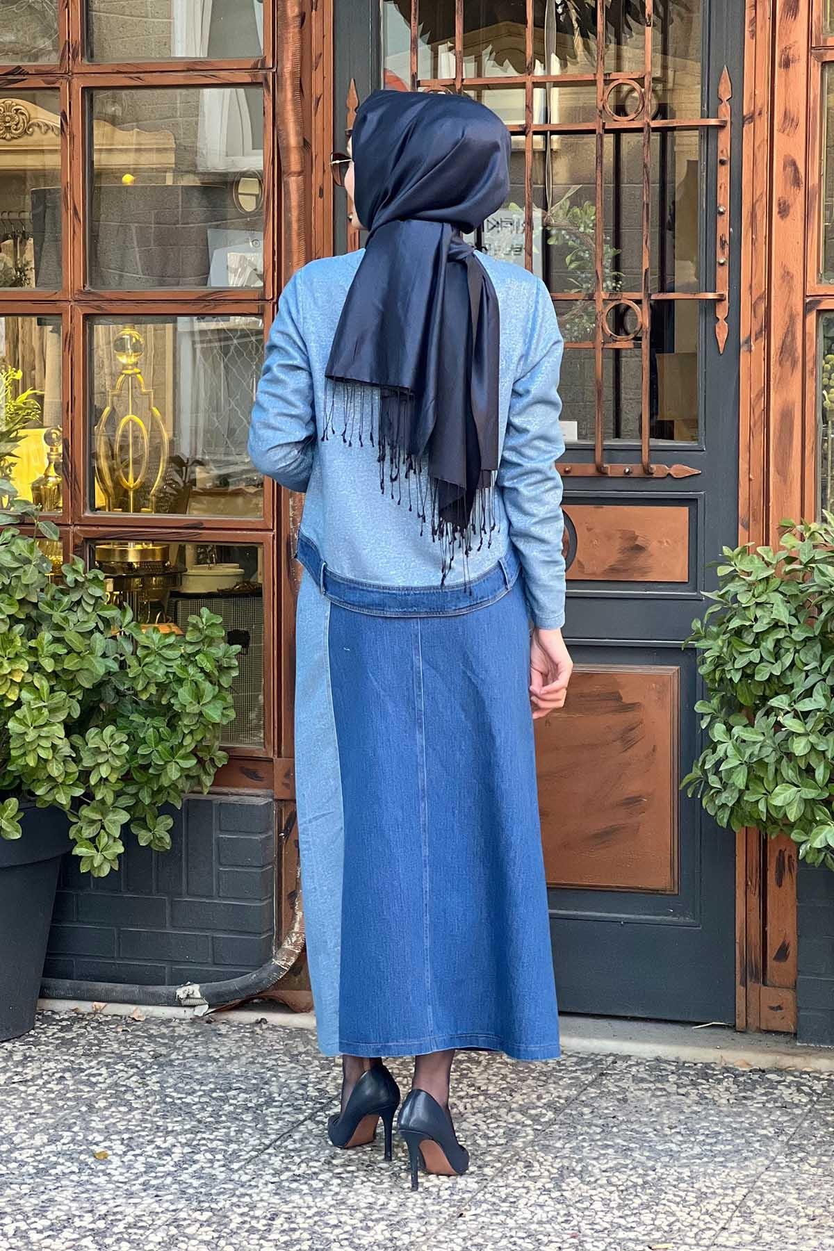 NAKİ & MASCARA Arka Yaka Fermuarlı Bluz 45MK21322 DENİM