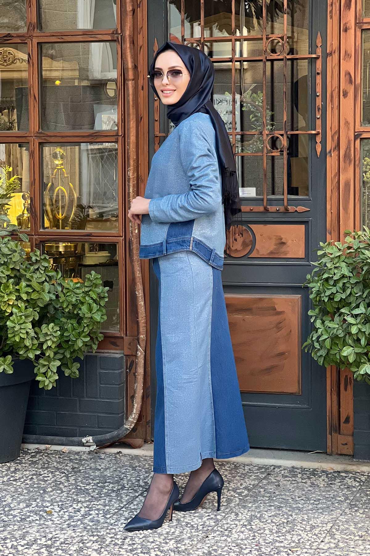 NAKİ & MASCARA Arka Yaka Fermuarlı Bluz 45MK21322 DENİM