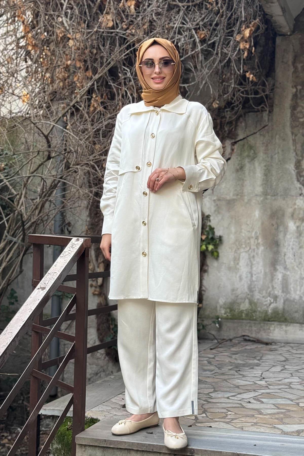 Naki & Mascara Gold Düğmeli Gömlek 25MY2111 Bej