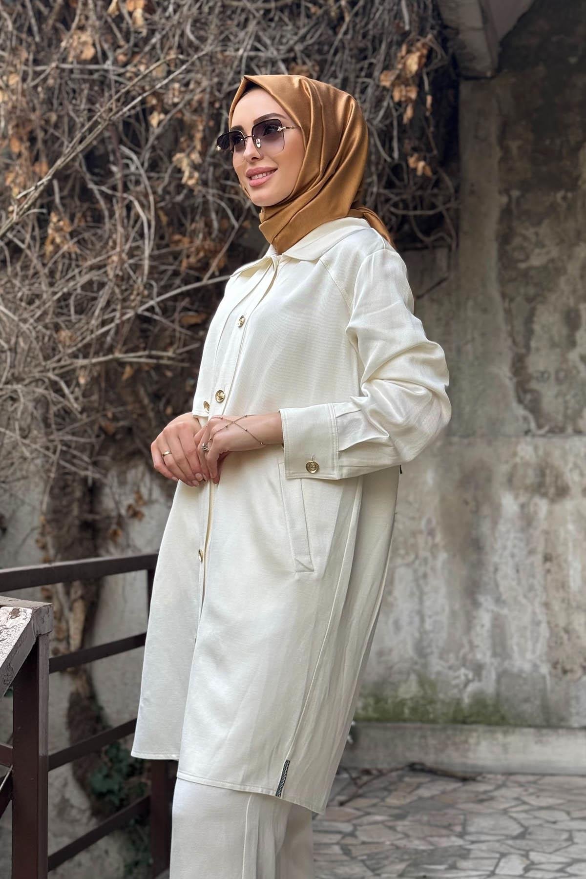 Naki & Mascara Gold Düğmeli Gömlek 25MY2111 Bej