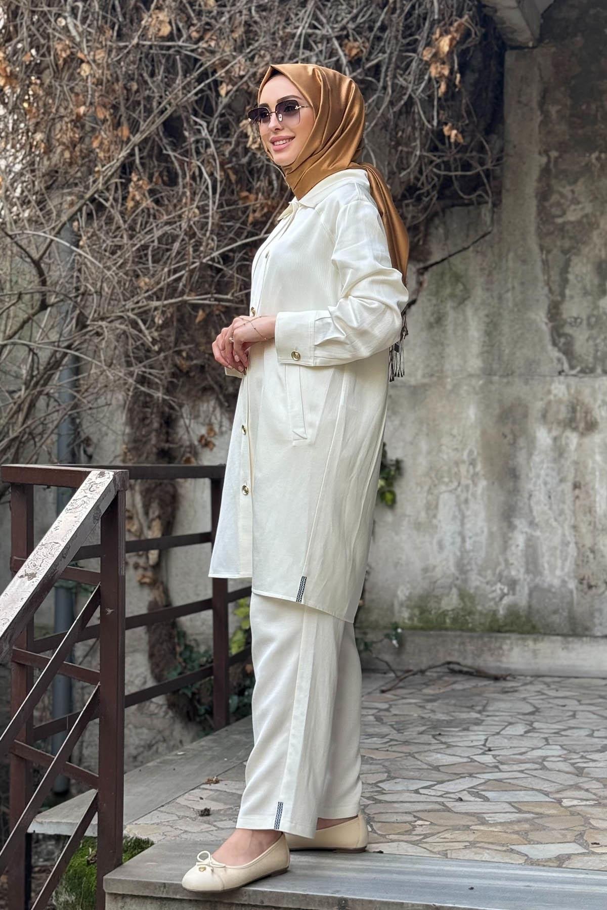 Naki & Mascara Gold Düğmeli Gömlek 25MY2111 Bej