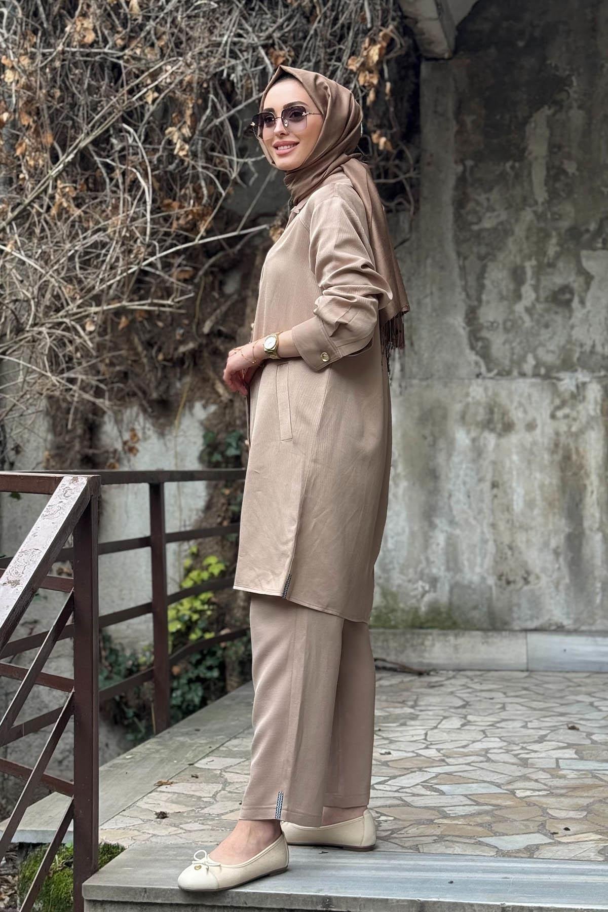 Naki & Mascara Gold Düğmeli Gömlek 25MY2111 Sütlü Kahve