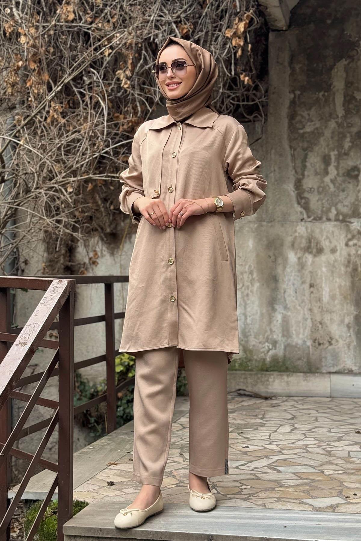 Naki & Mascara Gold Düğmeli Gömlek 25MY2111 Sütlü Kahve