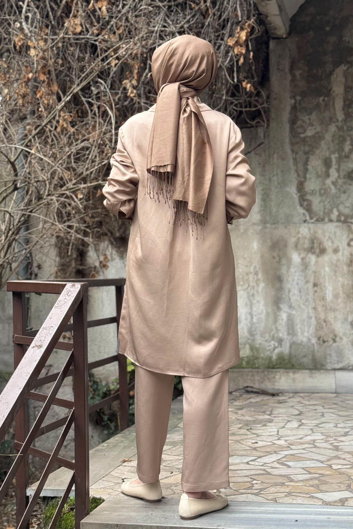 Naki & Mascara Gold Düğmeli Gömlek 25MY2111 Sütlü Kahve