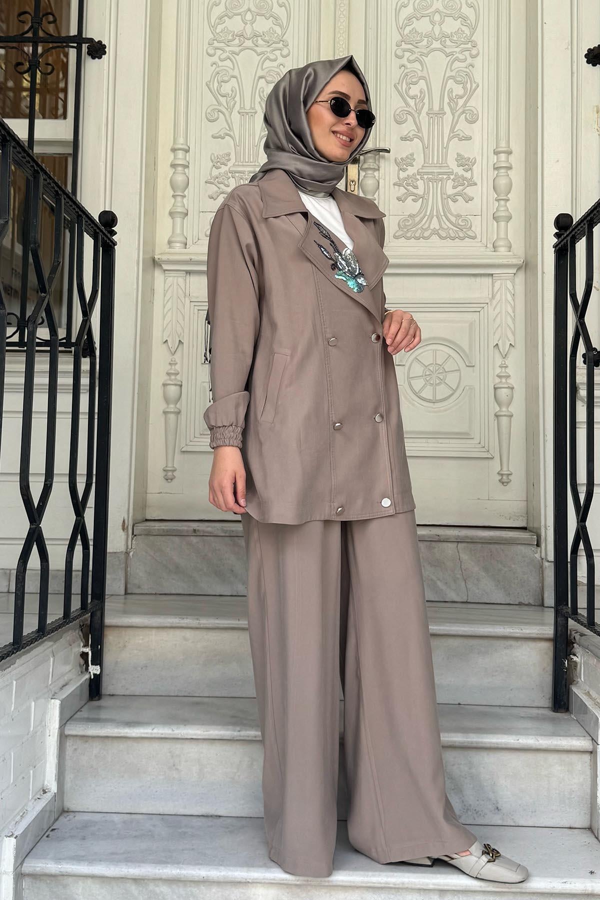 Nurcan Çetin Ceket Pantolon Takım 25415 Vizon