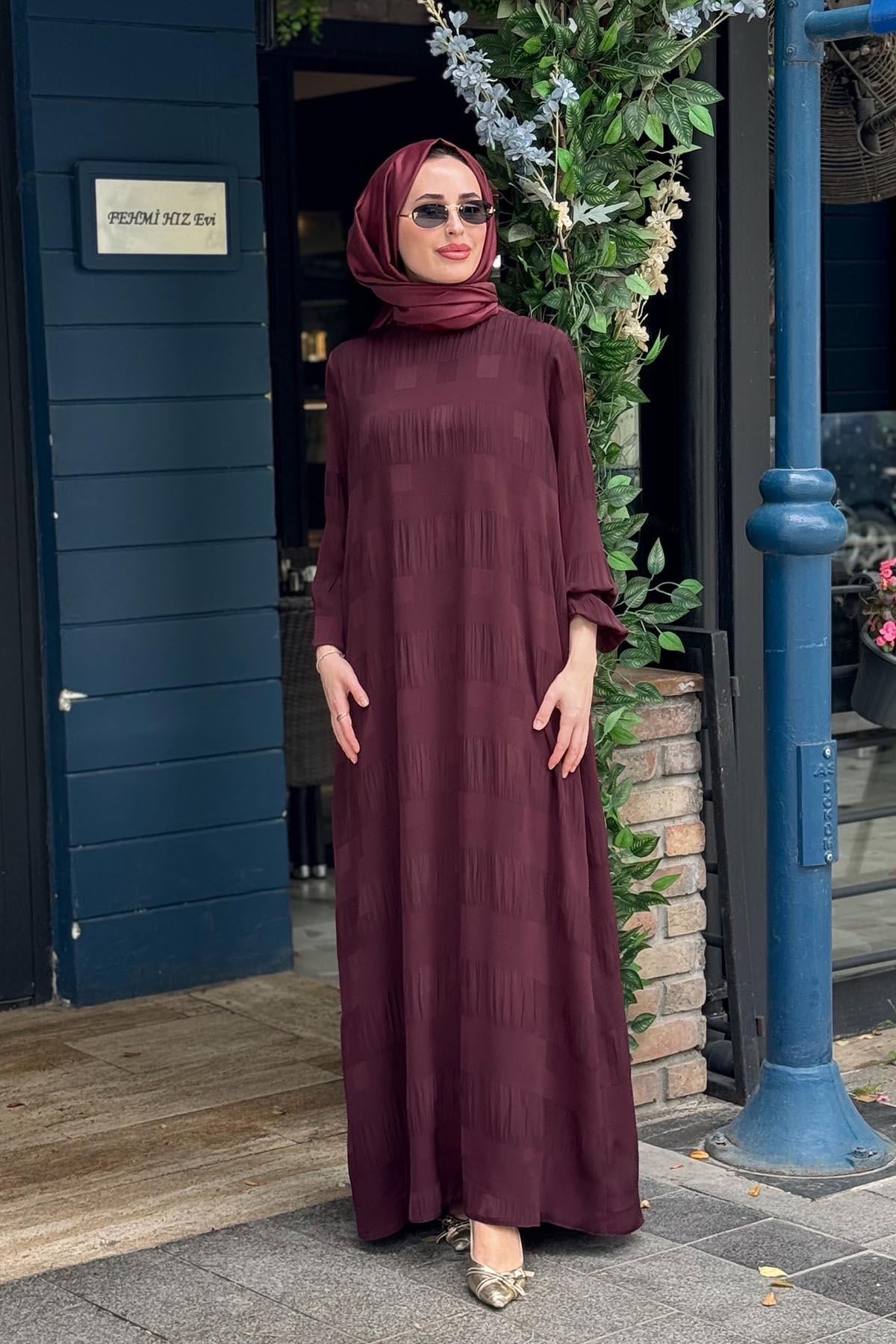 Nurcan Çetin Elbise 10181 Mürdüm