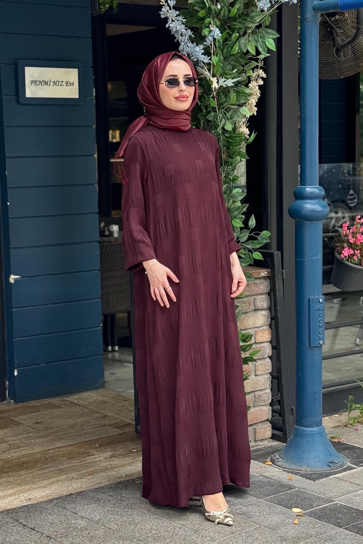 Nurcan Çetin Elbise 10181 Mürdüm