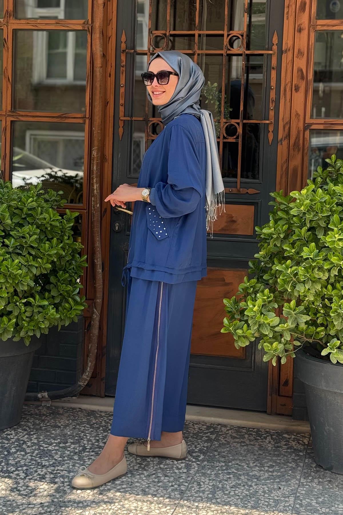 Nurcan Çetin Etekli Takım 25411 İndigo