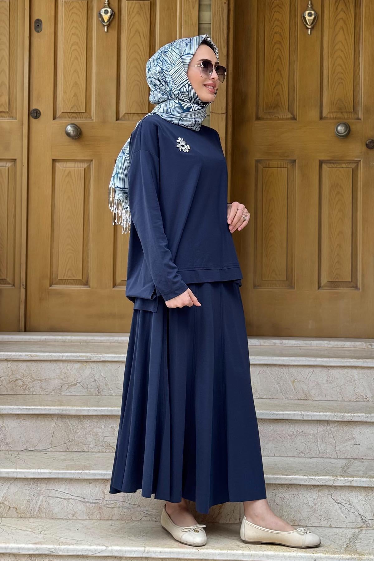 Nurcan Çetin Etekli Takım 25425 Lacivert