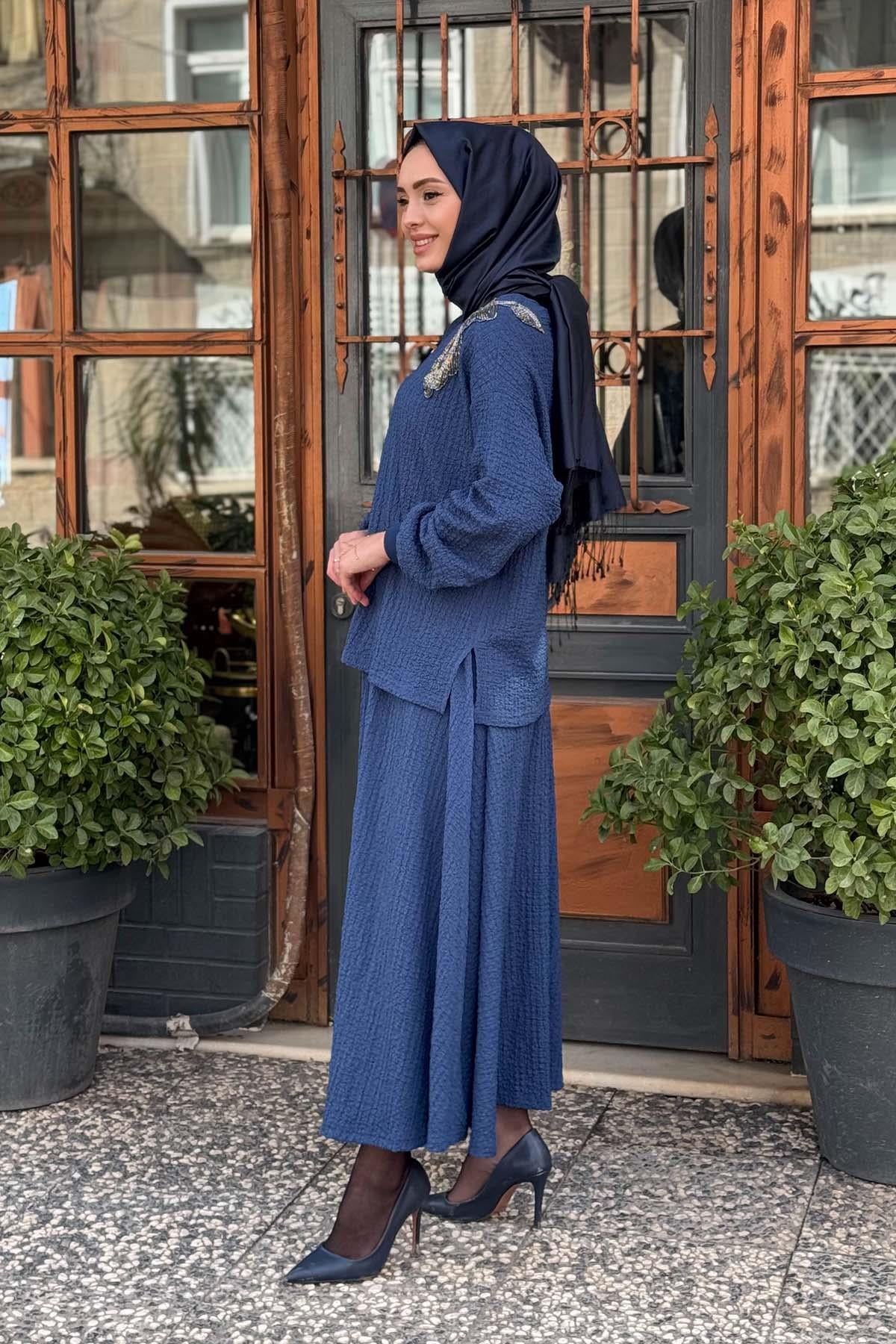 Nurcan Çetin Etekli Takım 25443 İndigo