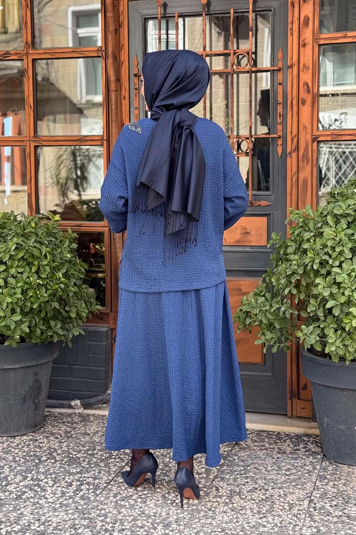 Nurcan Çetin Etekli Takım 25443 İndigo