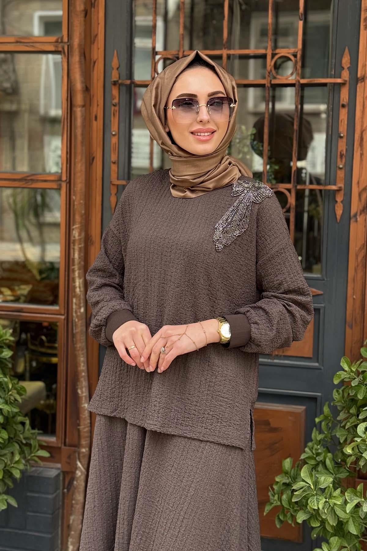 Nurcan Çetin Etekli Takım 25443 Kahve