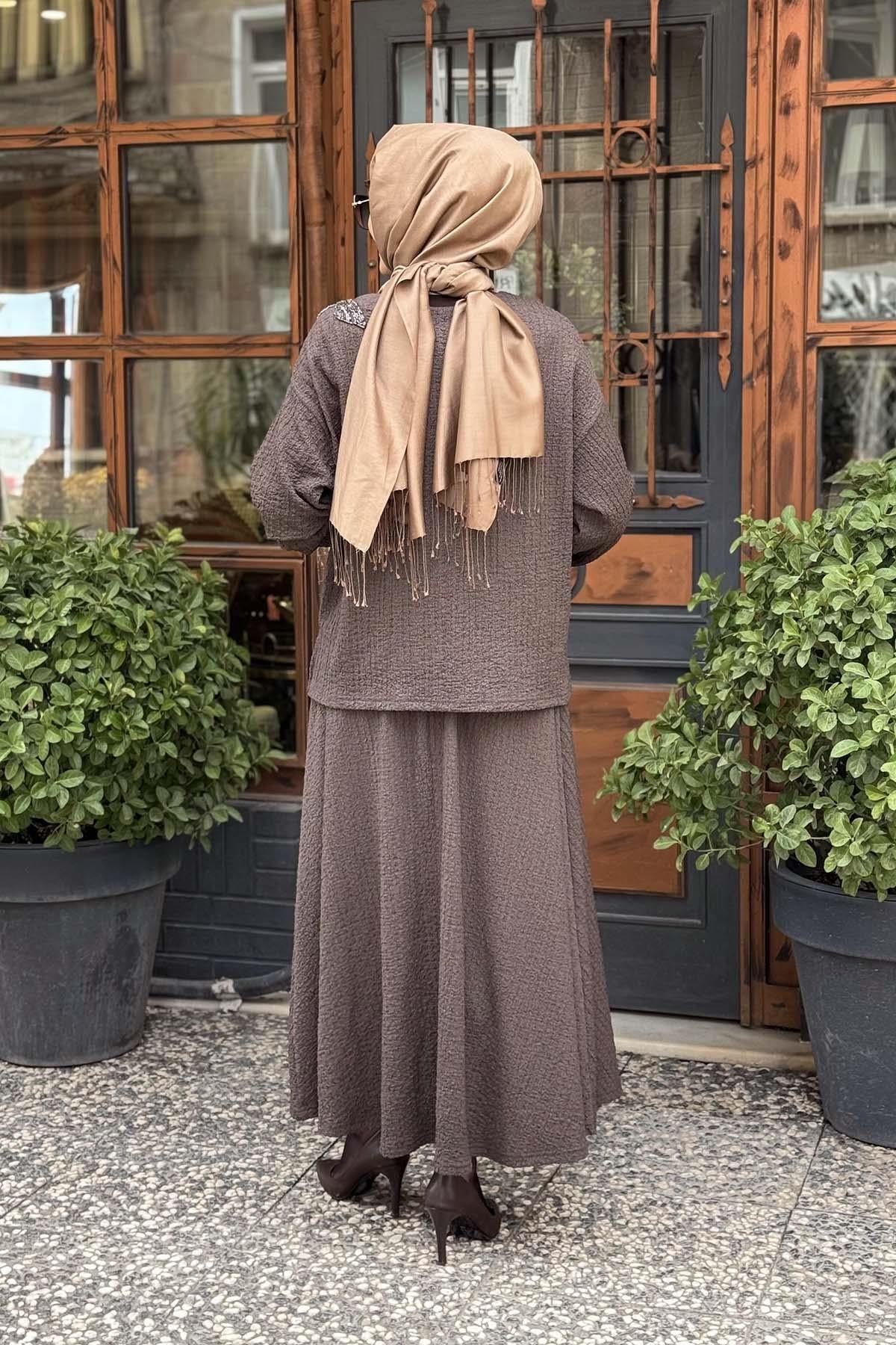 Nurcan Çetin Etekli Takım 25443 Kahve