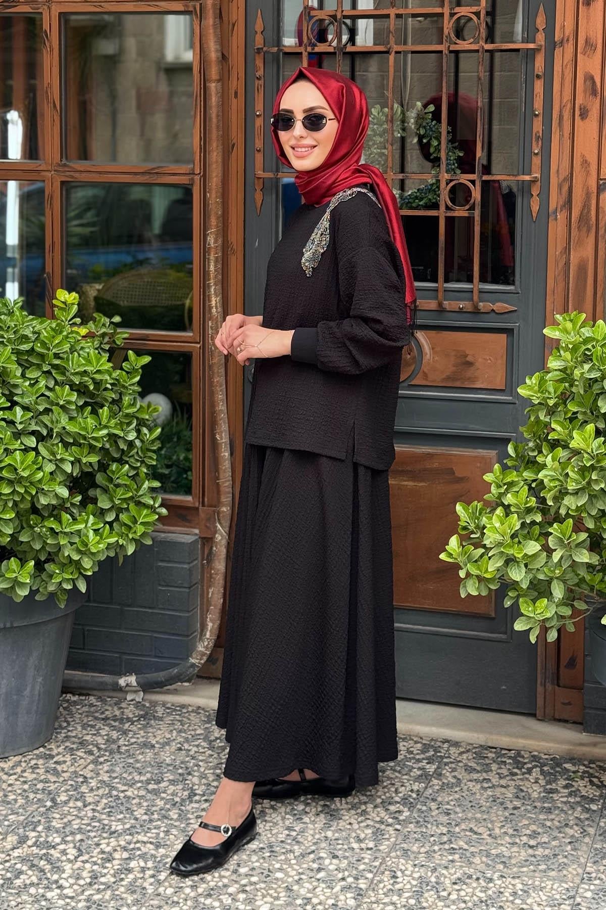 Nurcan Çetin Etekli Takım 25443 Siyah