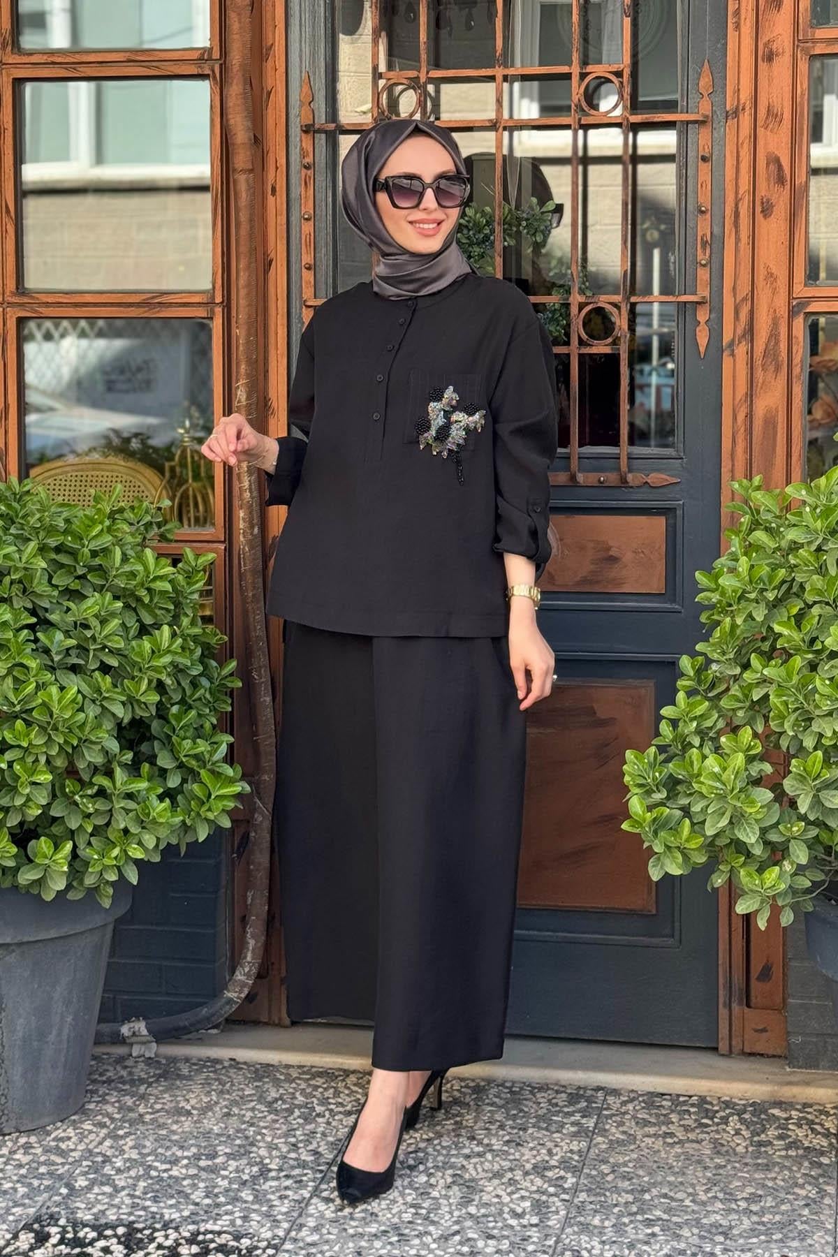 Nurcan Çetin Etekli Takım 25446 Siyah