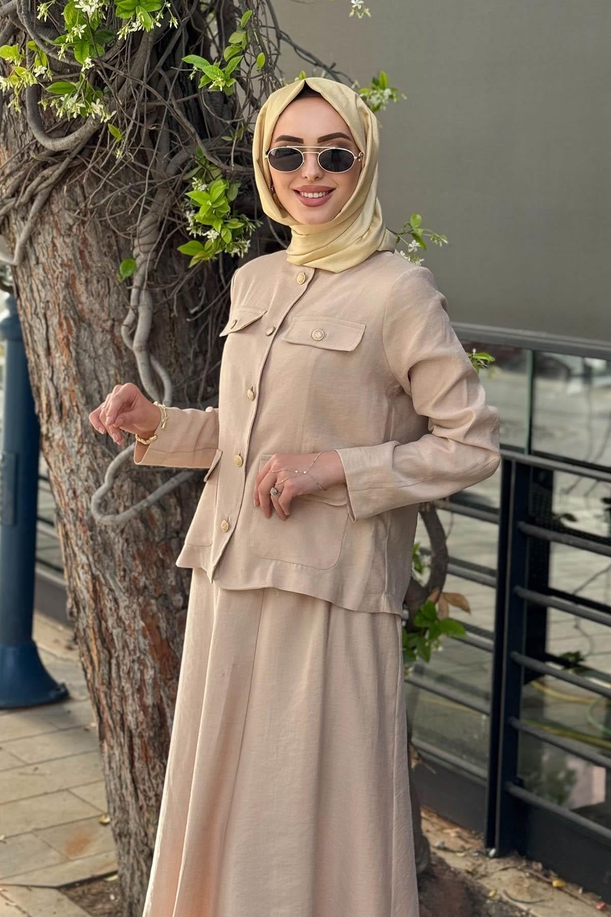 Nurcan Çetin Etekli Takım 25464 Bej