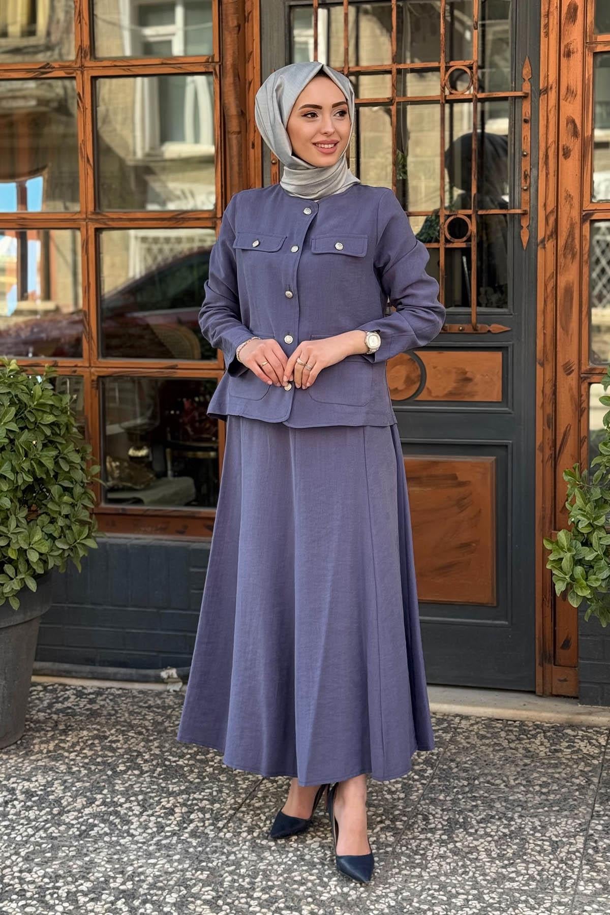 Nurcan Çetin Etekli Takım 25464 İndigo