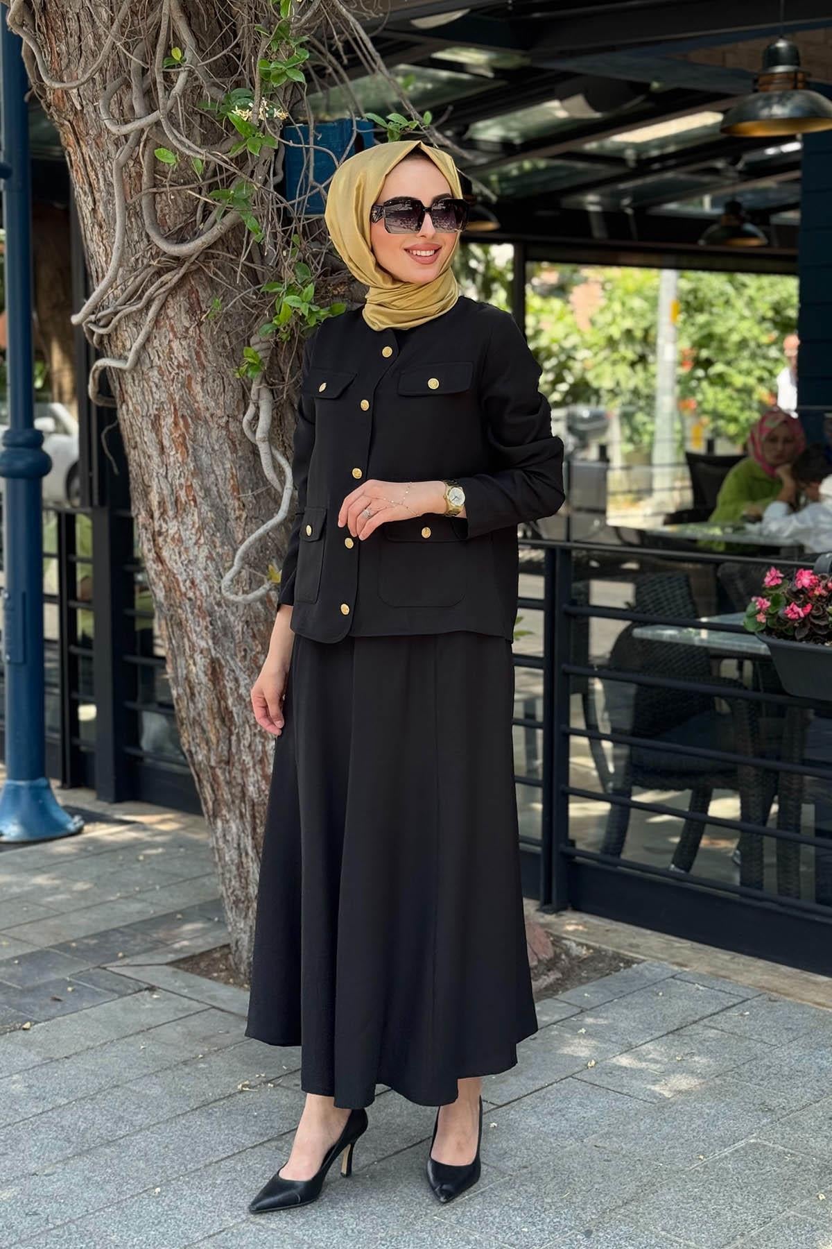 Nurcan Çetin Etekli Takım 25464 Siyah