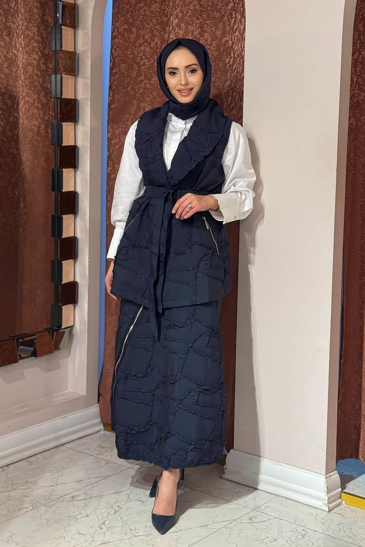 Nurcan Çetin Etekli Takım 25483 Lacivert