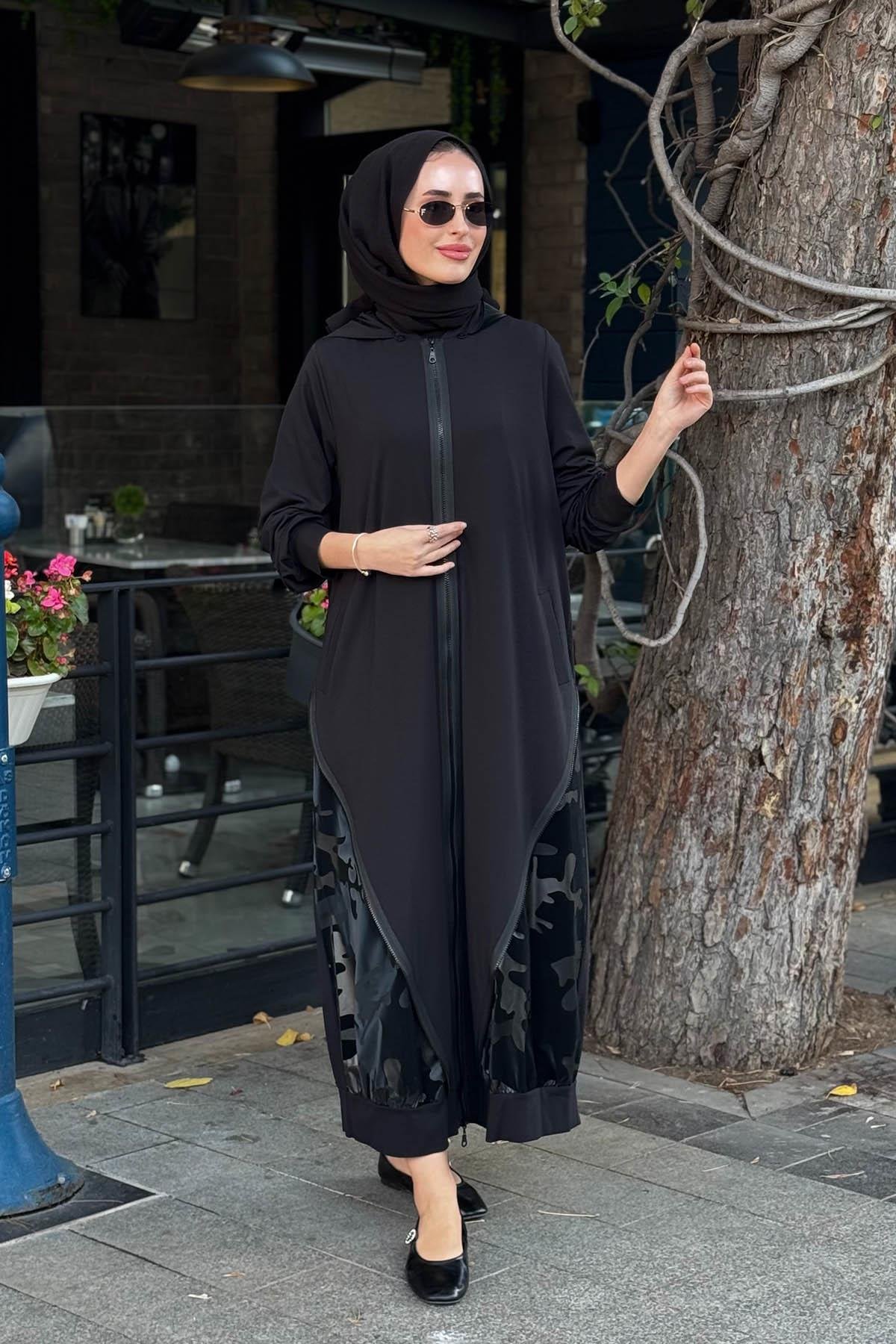 Nurcan Çetin Fermuar Detaylı Ferace 16920 | Ekshibutik.com