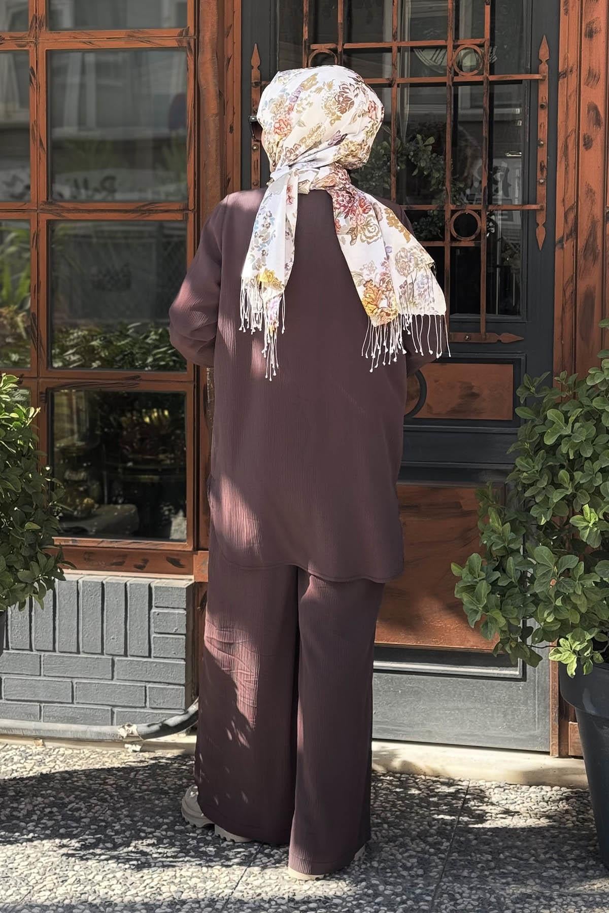 Nurcan Çetin Pantolonlu Takım 25409 Kahverengi