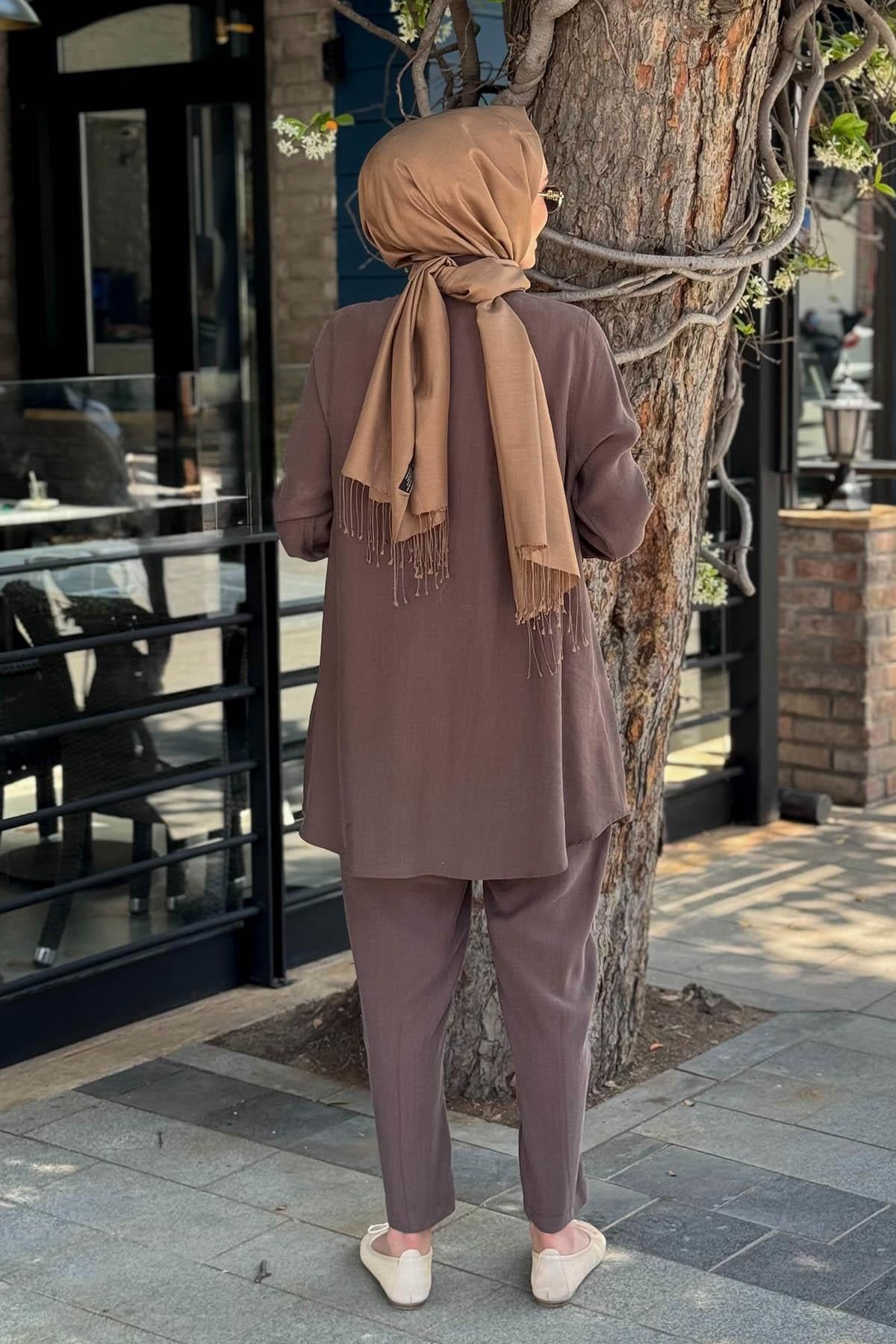 Nurcan Çetin Pantolonlu Takım 25413 Kahve