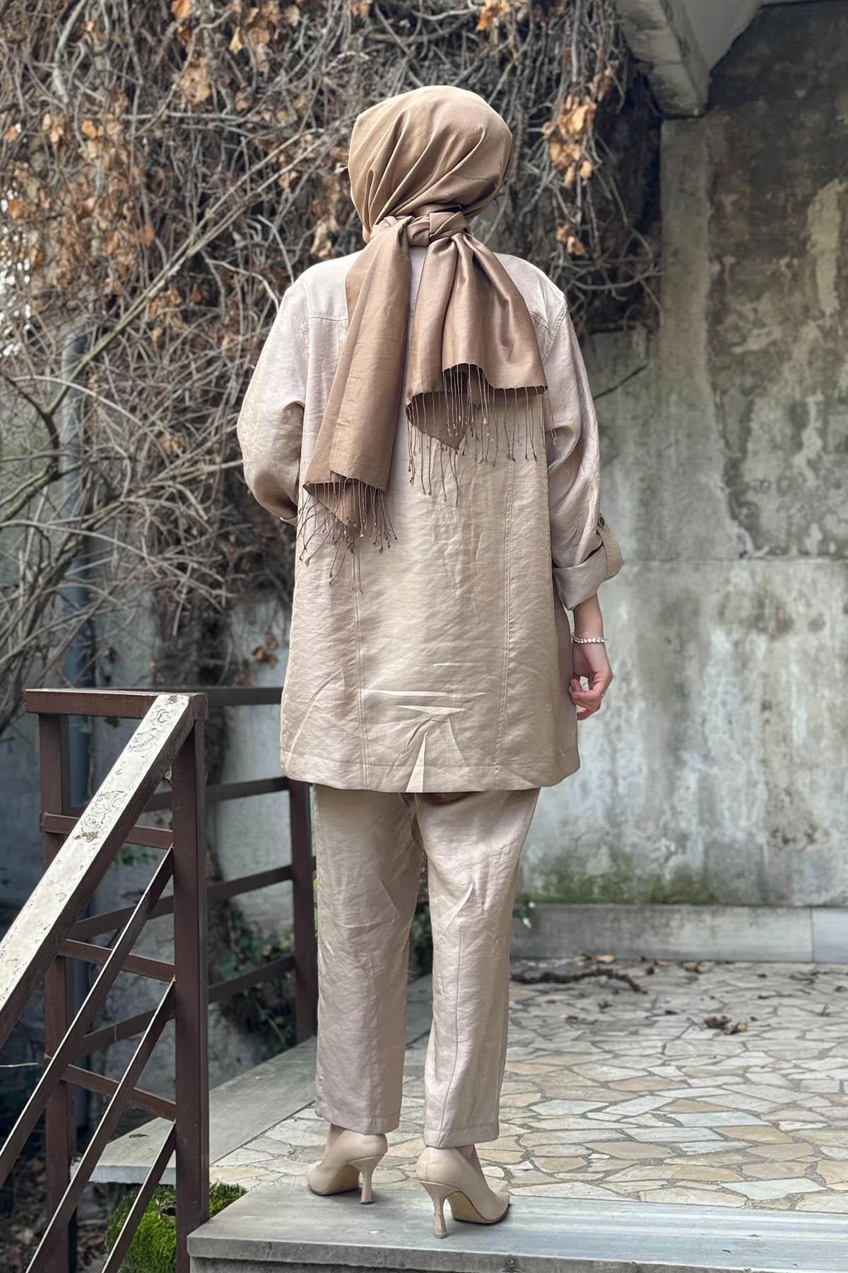 Nurcan Çetin Pantolonlu Takım 25426 Bej