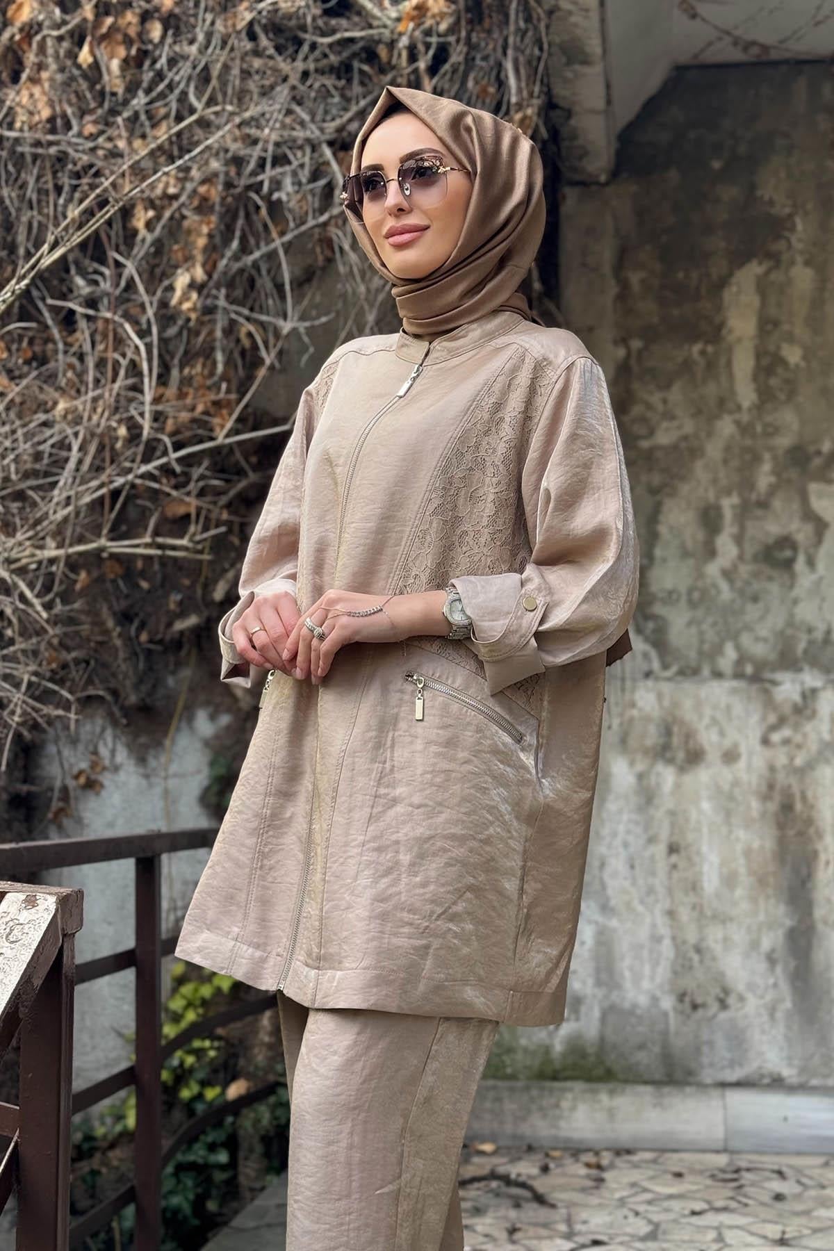 Nurcan Çetin Pantolonlu Takım 25426 Bej