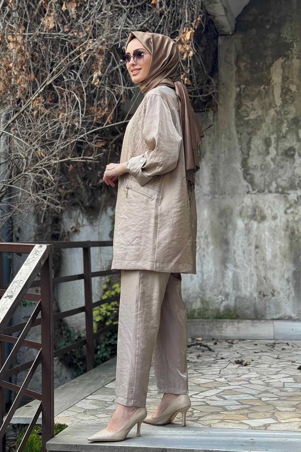 Nurcan Çetin Pantolonlu Takım 25426 Bej