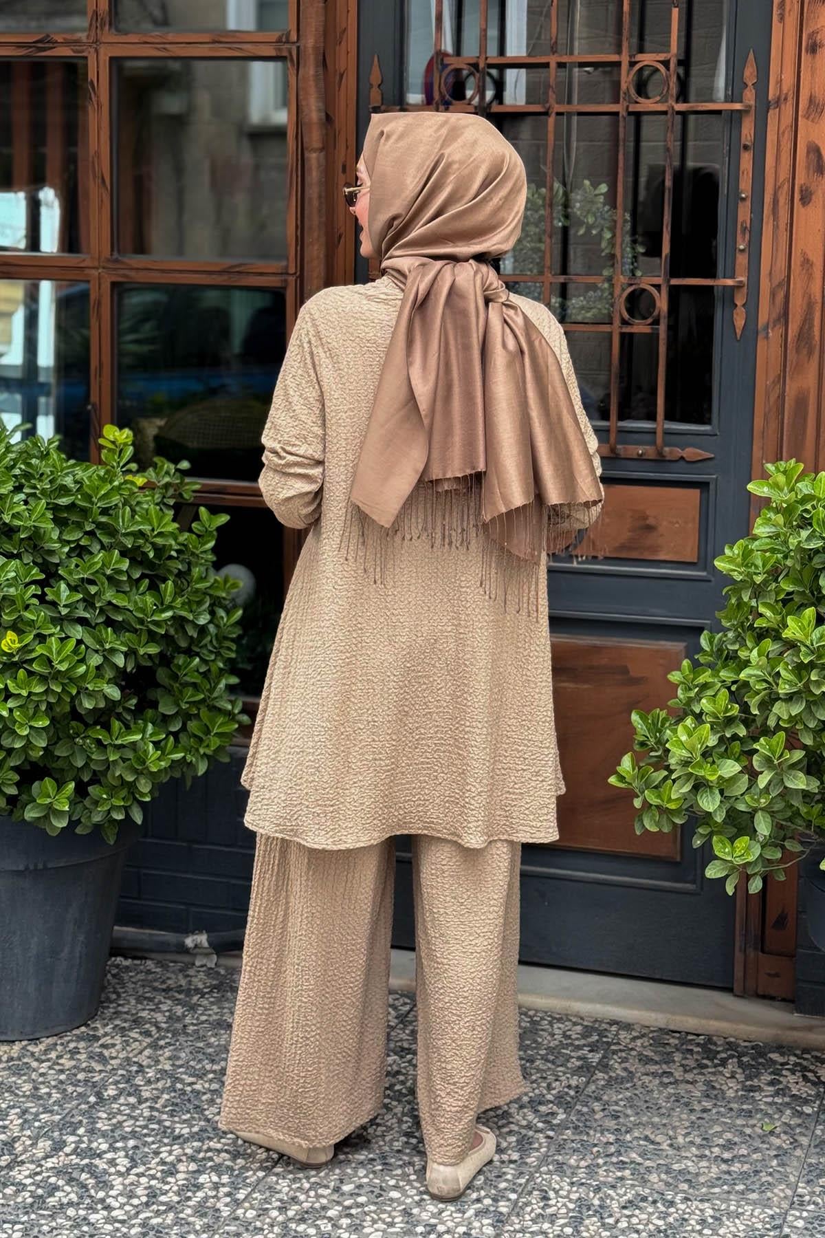 Nurcan Çetin Pantolonlu Takım 25428 Bej