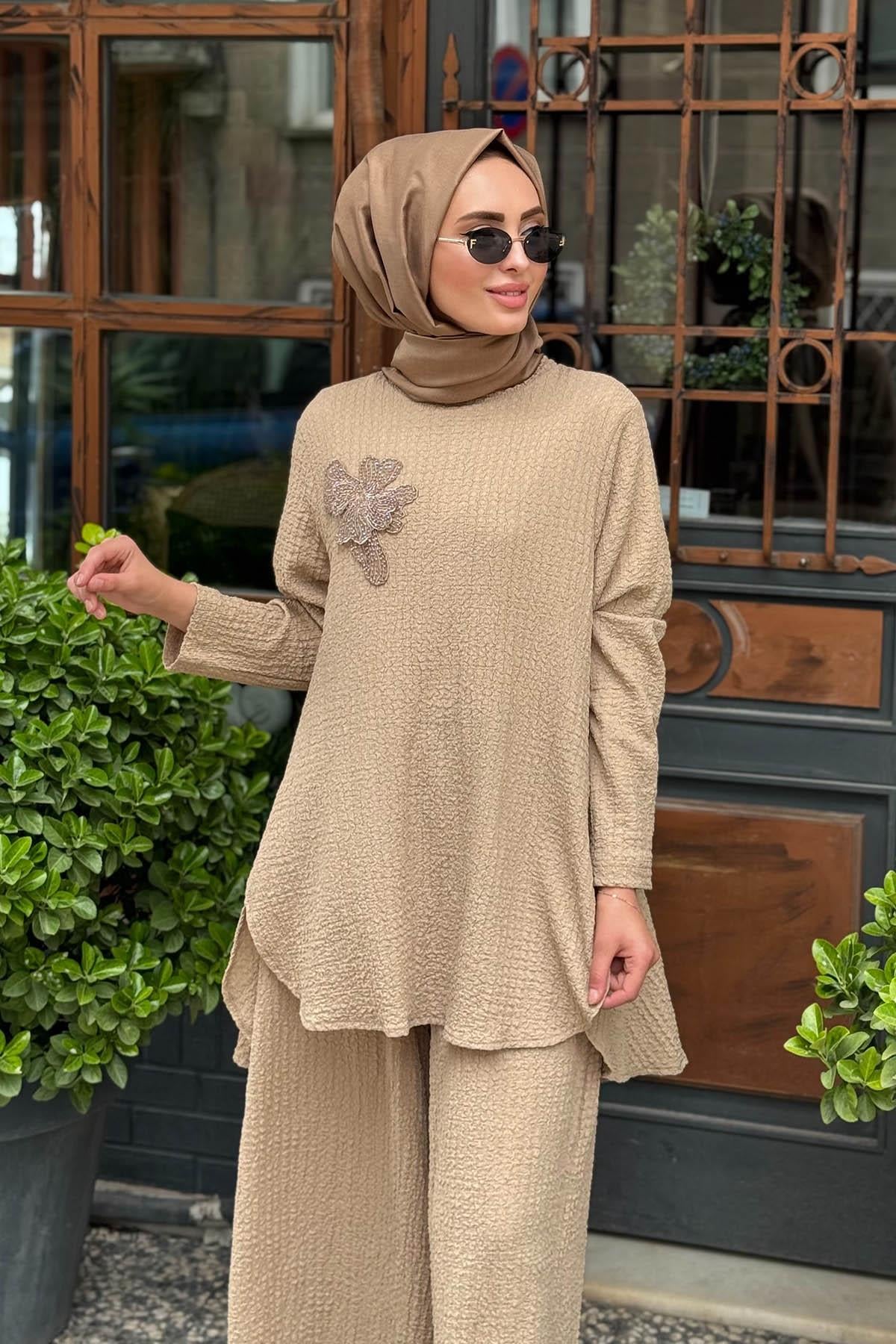 Nurcan Çetin Pantolonlu Takım 25428 Bej