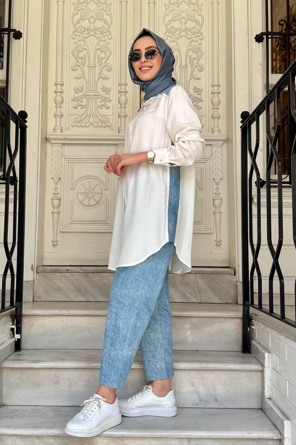 Nurcan Çetin Pantolonlu Takım 25435 Mavi