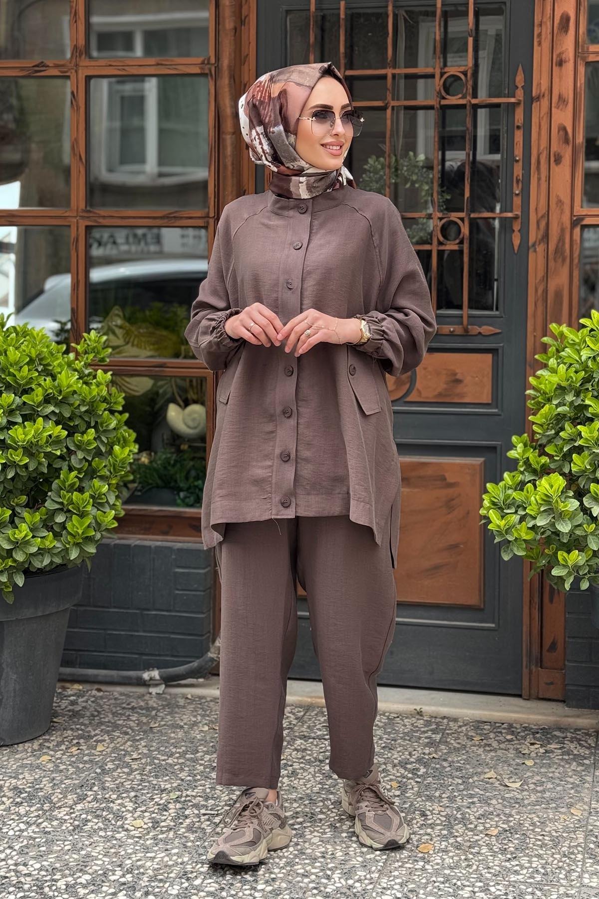 Nurcan Çetin Pantolonlu Takım 25441 Kahve